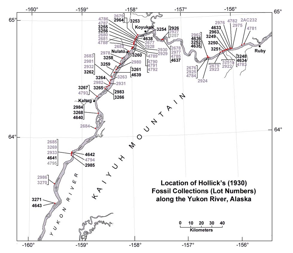 Interactive map of Hollick's 1930 localities along the Yukon River.