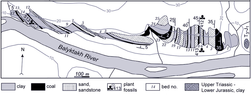 Geological map of plant-bearing exposures on Kotelnyi Island