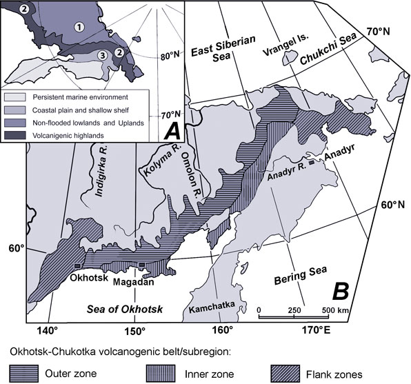 Map of the Okhotsk-Chukotka Volcanogenic Belt