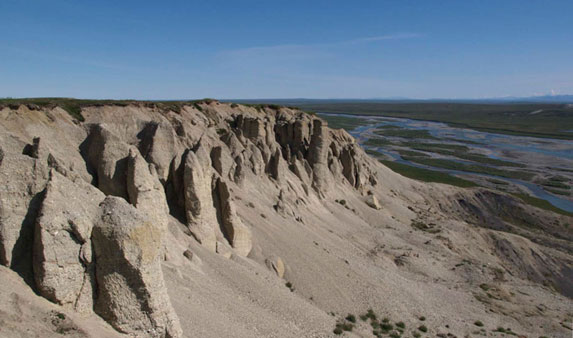 Photograph looking NE at the conglomerates of the Sagwon Member of the Sagavanirktok Formation